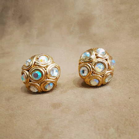 Jacky De G Chunky Vintage Opaline  Gold Round Earrings - The Hirst Collection