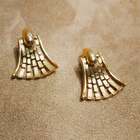 Monet Vintage Fan Drop Gold Clip On Earrings - The Hirst Collection
