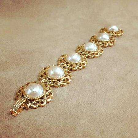 Yves Saint Laurent golden floral pearl bracelet - The Hirst Collection