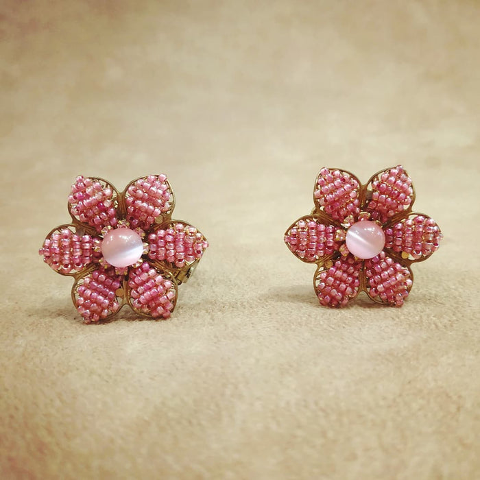 Stanley Hagler Earrings Pink Flower Clip Ons - The Hirst Collection