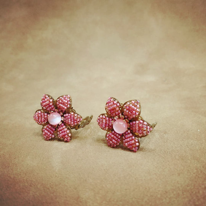 Stanley Hagler Earrings Pink Flower Clip Ons - The Hirst Collection