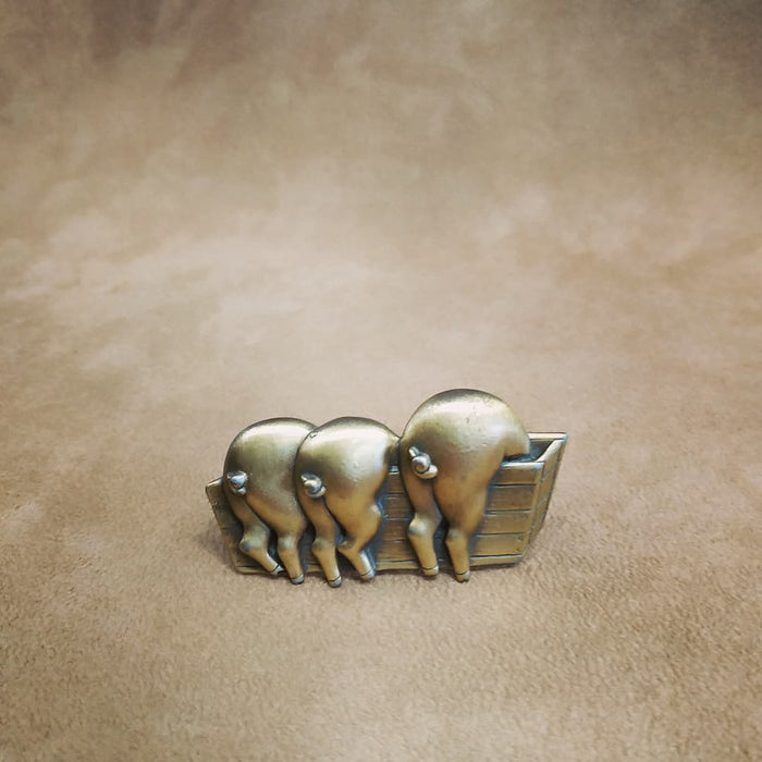 Three Piglets brooch gold tone pewter by JJ - The Hirst Collection