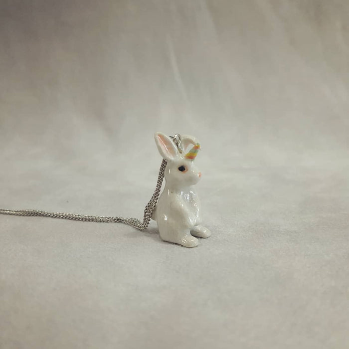 Rainbow Unicorn Bunny White Rabbit Pendant - The Hirst Collection