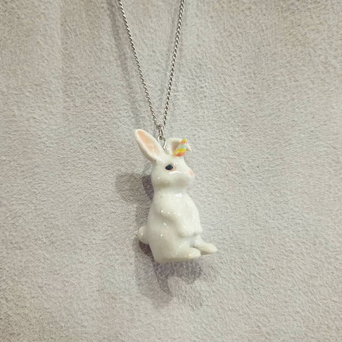 Rainbow Unicorn Bunny White Rabbit Pendant - The Hirst Collection