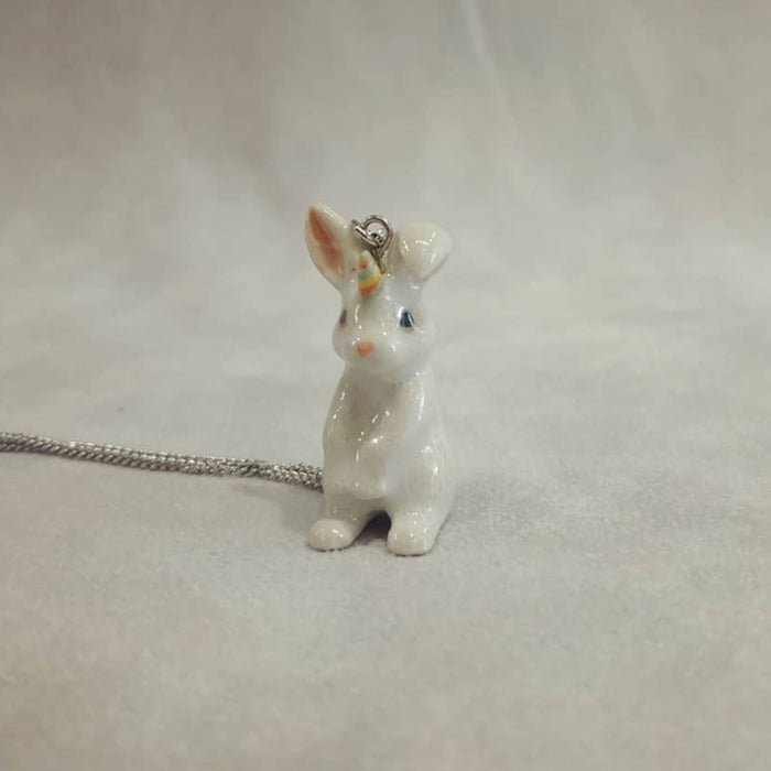 Rainbow Unicorn Bunny White Rabbit Pendant - The Hirst Collection