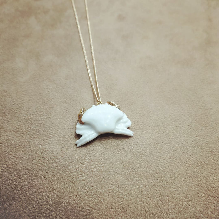 White Crab Pendant Necklace by And Mary in Porcelaine - The Hirst Collection