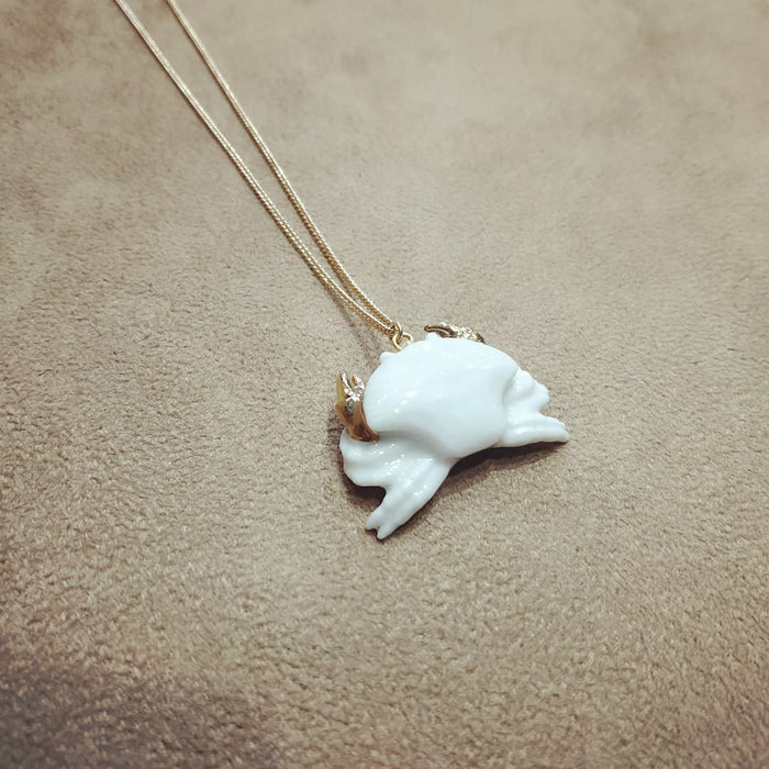 White Crab Pendant Necklace by And Mary in Porcelaine - The Hirst Collection