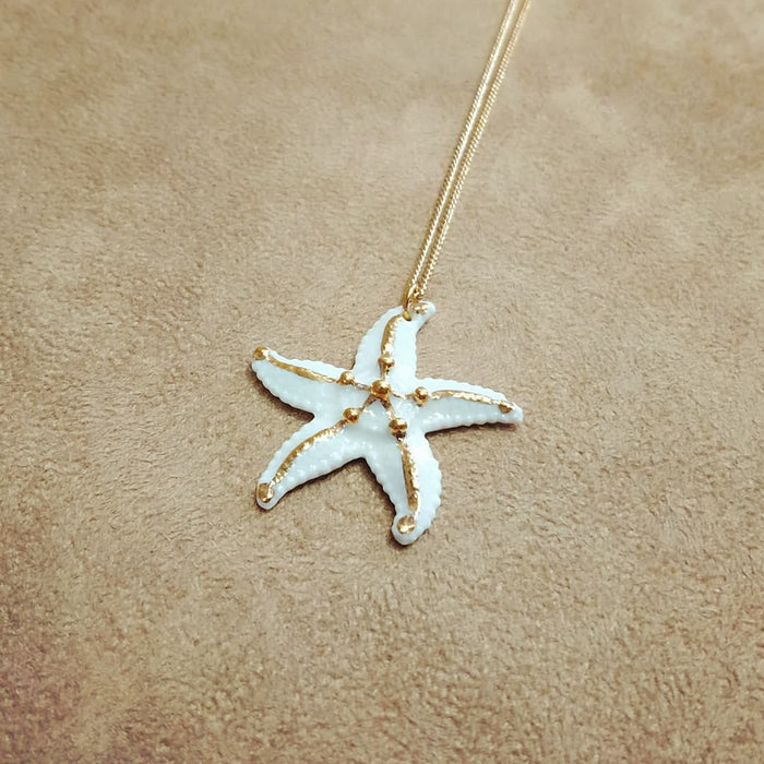 White Starfish Pendant Necklace by And Mary in Porcelaine - The Hirst Collection