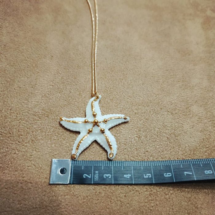 White Starfish Pendant Necklace by And Mary in Porcelaine - The Hirst Collection