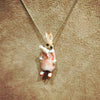 Bunny Girl in a Pink Dress Brown Rabbit Pendant by And Mary - The Hirst Collection