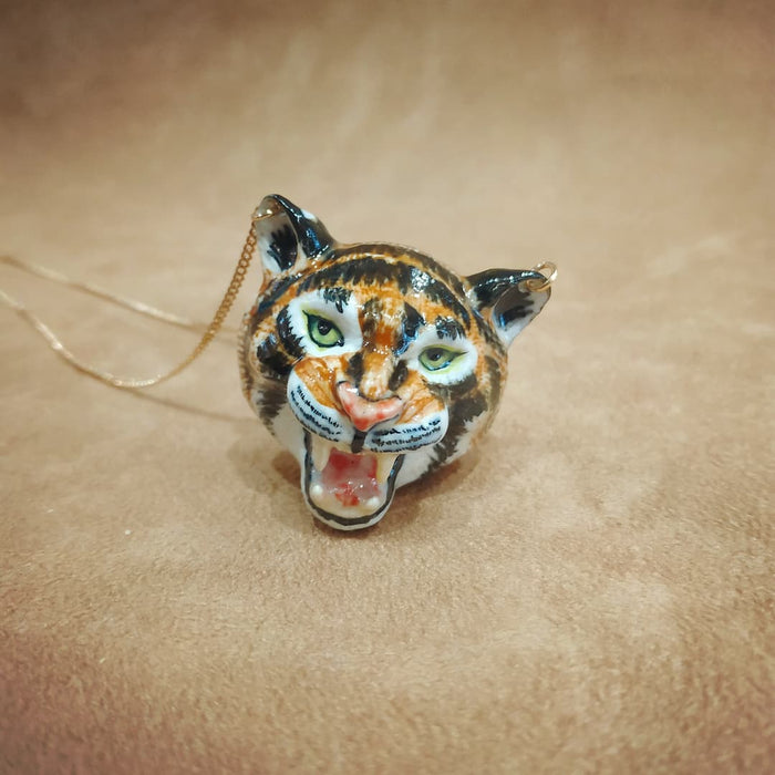 Large Roaring Tiger necklace by And Mary in porcelaine - The Hirst Collection