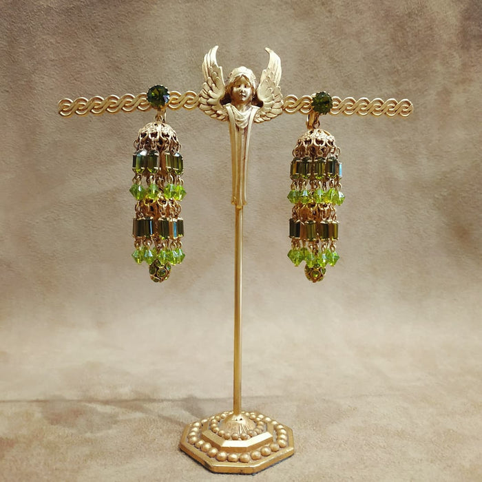 Askew London Earrings bows peridot Green Vintage Glass Chandelier