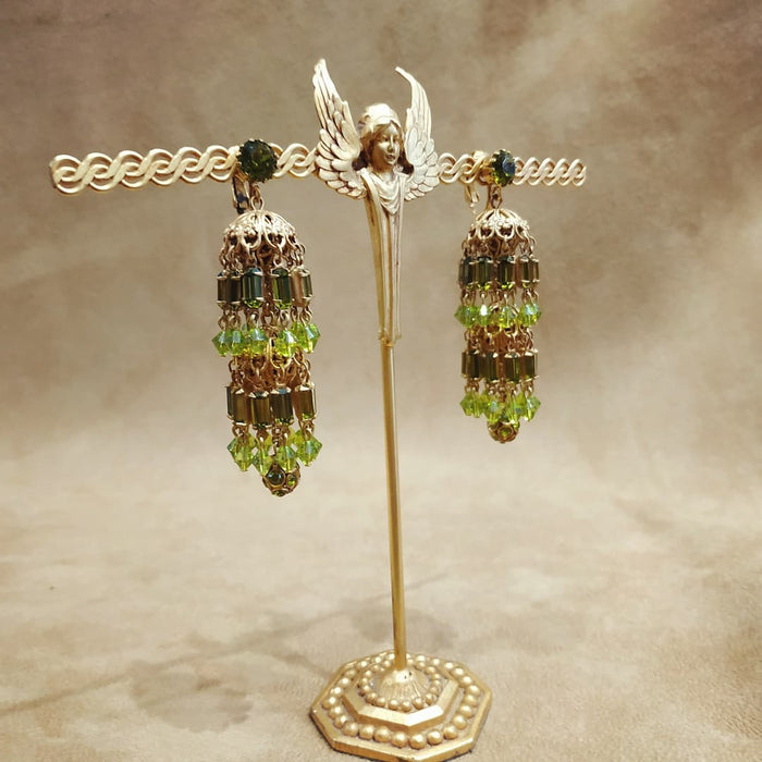 Askew London Earrings bows peridot Green Vintage Glass Chandelier