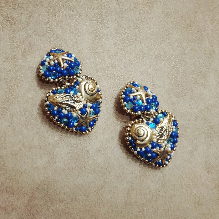 Sealife Heart Gold vintage earrings by Rossi Bijoux