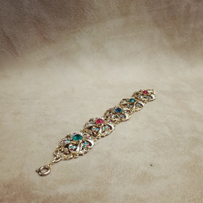 Multi coloured  Floral Swirl Gold Vintage Bracelet