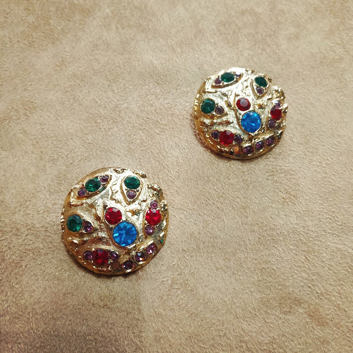 Vintage Multi colour glass stone clip on earrings