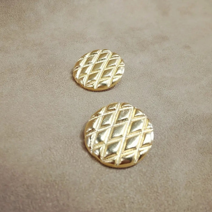 Vintage Golden Chequered Round Clip on Earrings