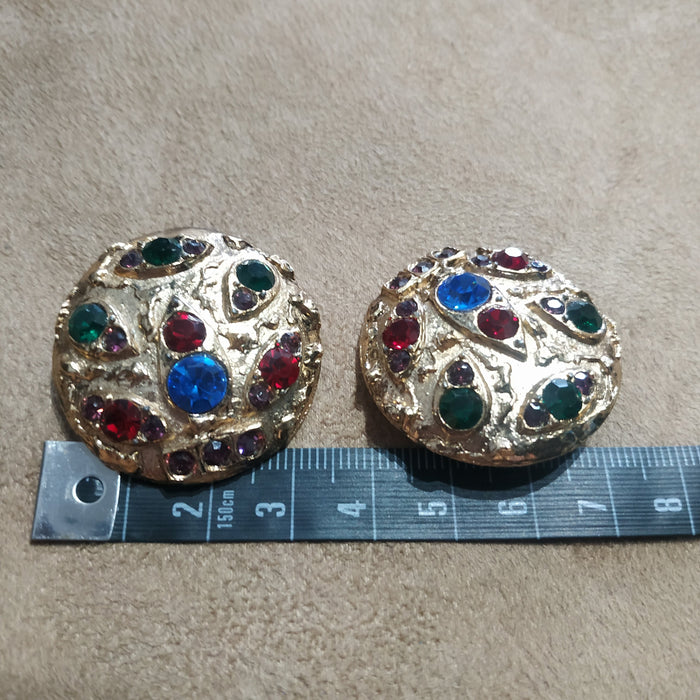 Vintage Multi colour glass stone clip on earrings