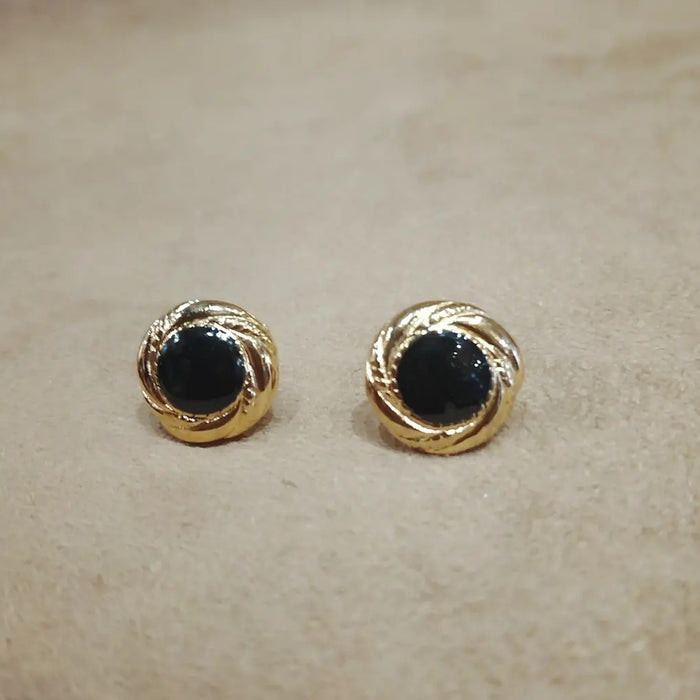 Vintage small swirly rim black studs earrings