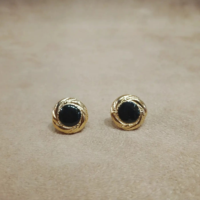 Vintage small swirly rim black studs earrings