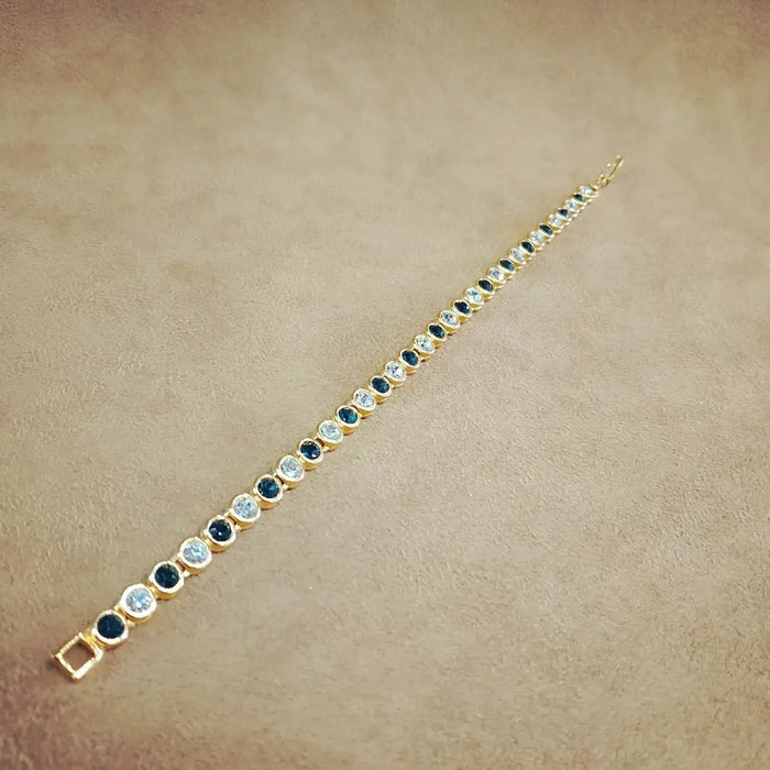 Small Round Sapphire Blue Gold Tennis Braclet