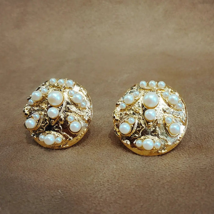 Vintage Gold Clusters of Pearl Earrings Clip On