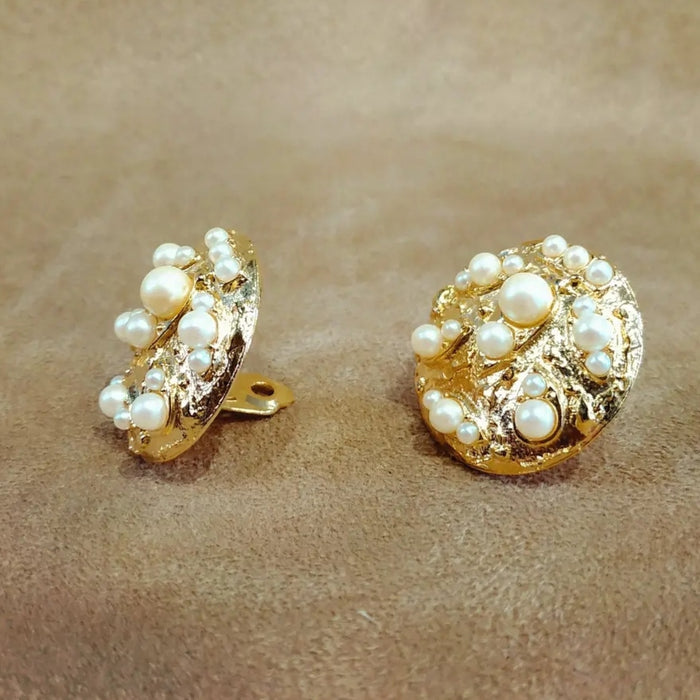 Vintage Gold Clusters of Pearl Earrings Clip On