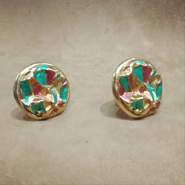 Jacky De G Chunky Vintage Gold Multi coloured Round Earrings