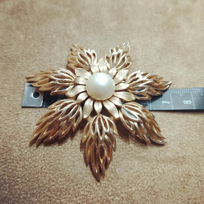 Trifari Statement Vintage Pearl Flower Brooch