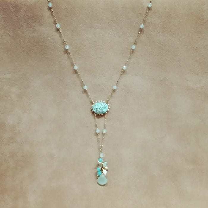 Askew London Turquoise Crystal Pearl Necklace Gold Signed