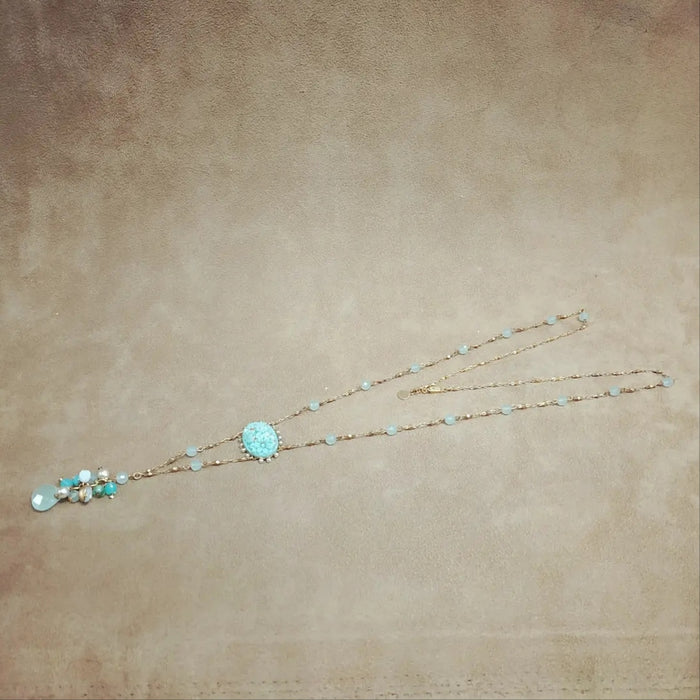 Askew London Turquoise Crystal Pearl Necklace Gold Signed