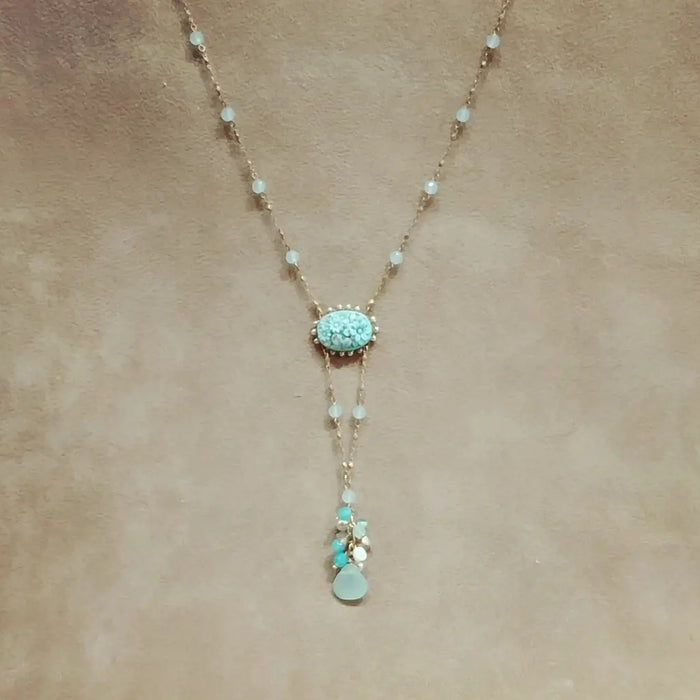 Askew London Turquoise Crystal Pearl Necklace Gold Signed