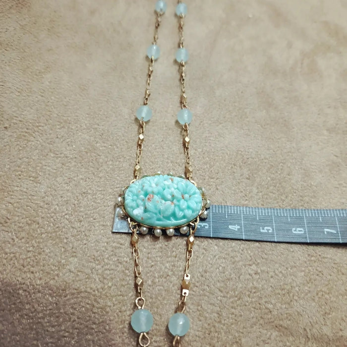 Askew London Turquoise Crystal Pearl Necklace Gold Signed