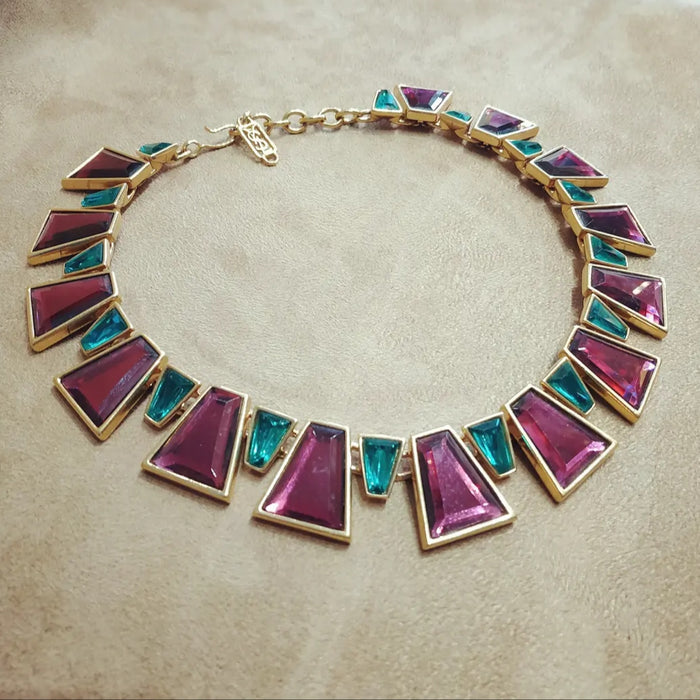 Yves Saint Laurent Egyptian style purple green vintage necklace