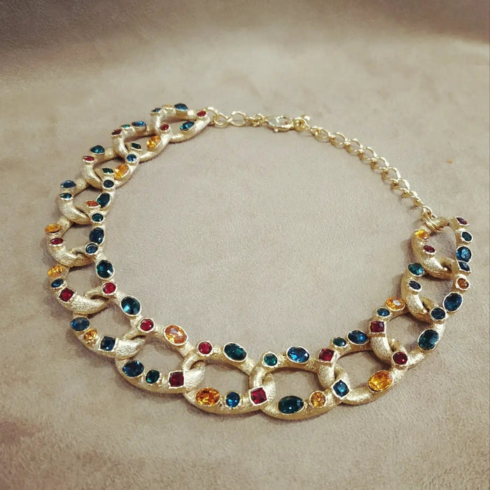 Kenneth Jay Lane Multi Coloured Jewelled statement chain necklace