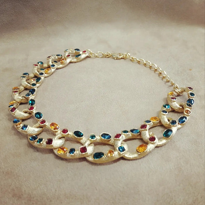 Kenneth Jay Lane Multi Coloured Jewelled statement chain necklace