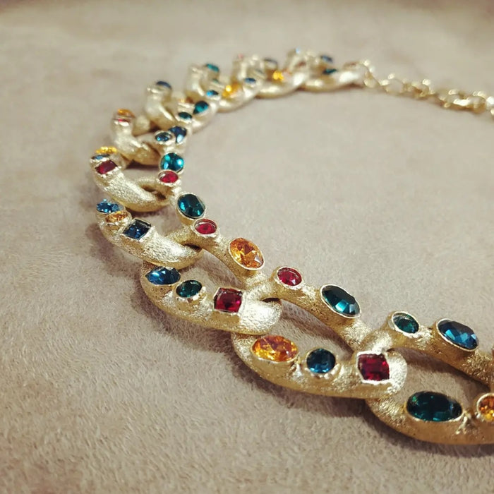 Kenneth Jay Lane Multi Coloured Jewelled statement chain necklace