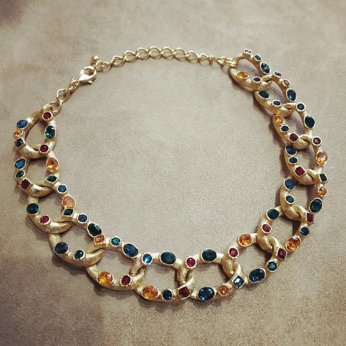 Kenneth Jay Lane Multi Coloured Jewelled statement chain necklace