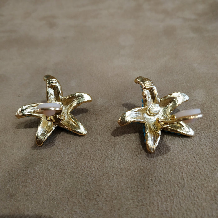 Kenneth Jay Lane Turquoise Starfish Clip on Earrings