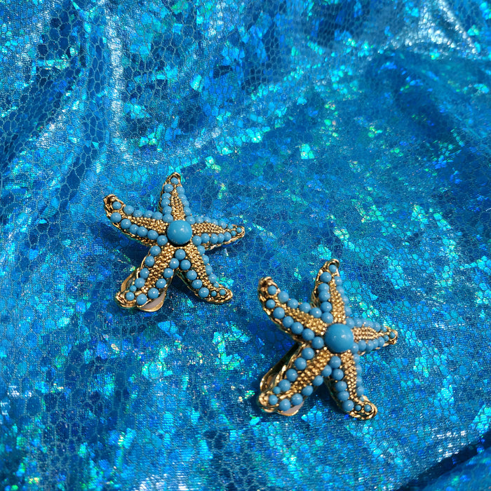 Kenneth Jay Lane Turquoise Starfish Clip on Earrings