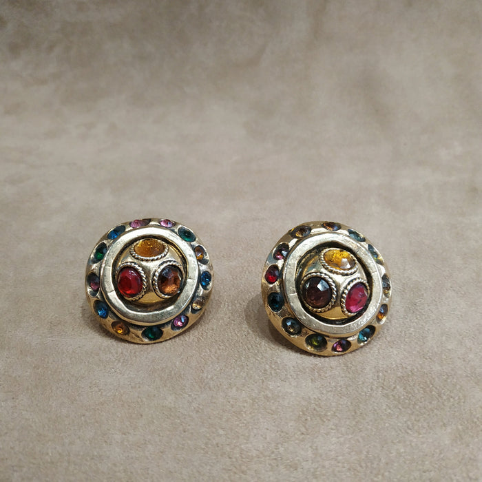 Multi colour Round Chunky Clip on Earrings by Kalinger