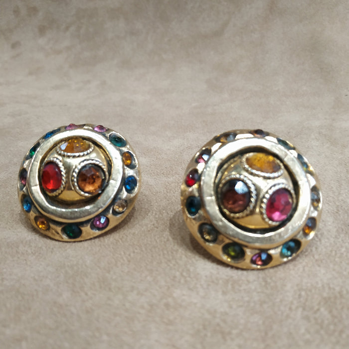 Multi colour Round Chunky Clip on Earrings by Kalinger