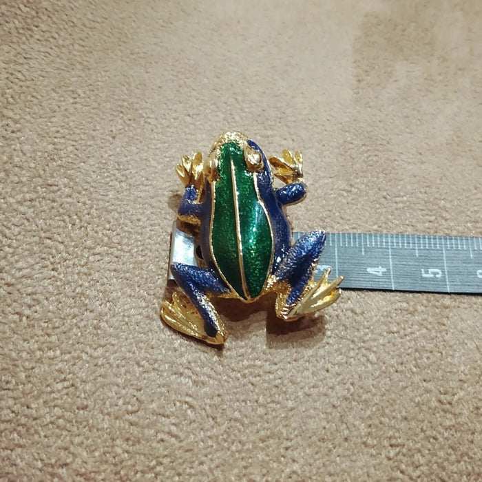 Vintage green and blue enamel Frog brooch
