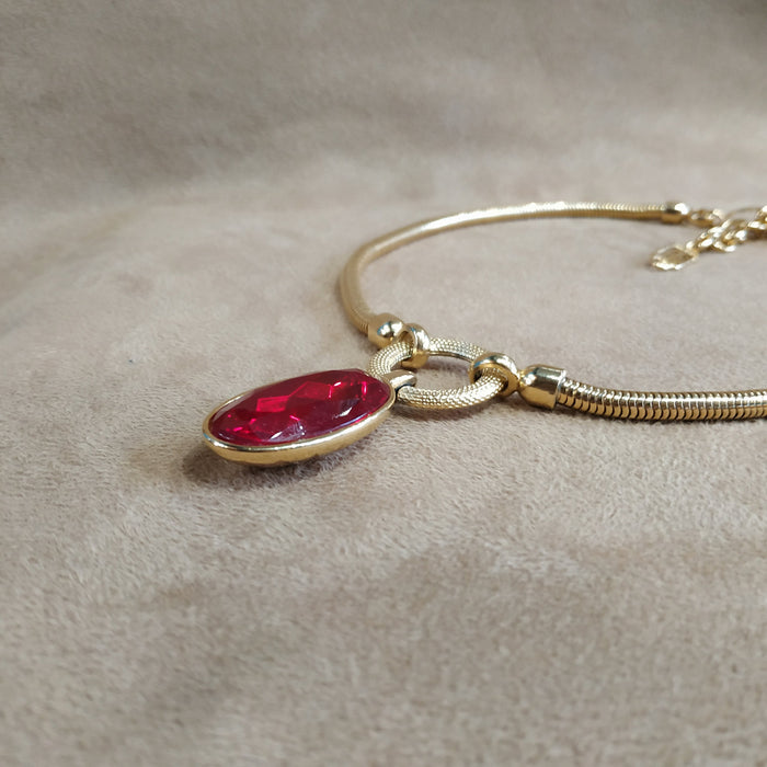 YSL vintage Gold Red Glass Yves Saint Laurent link Necklace