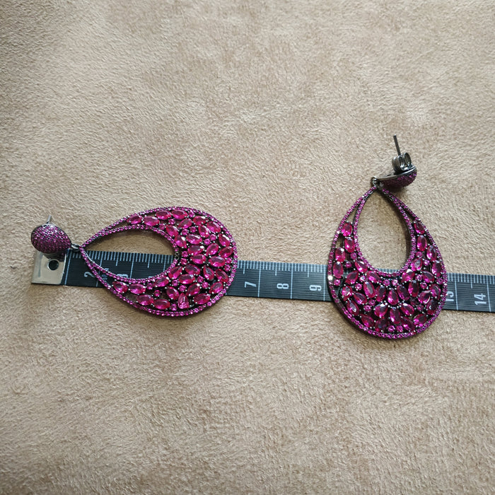 Ruby Pink Crystal Drop Clip On Earrings by JCM