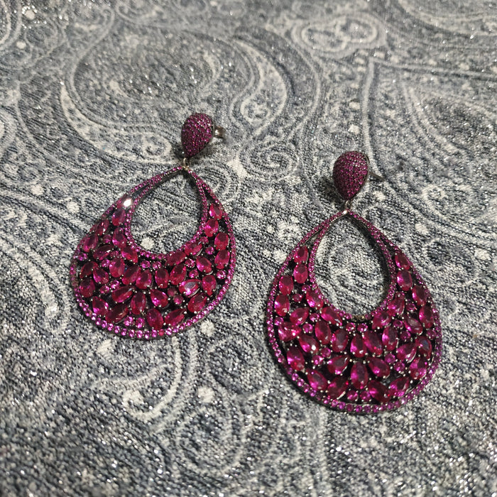 Ruby Pink Crystal Drop Clip On Earrings by JCM