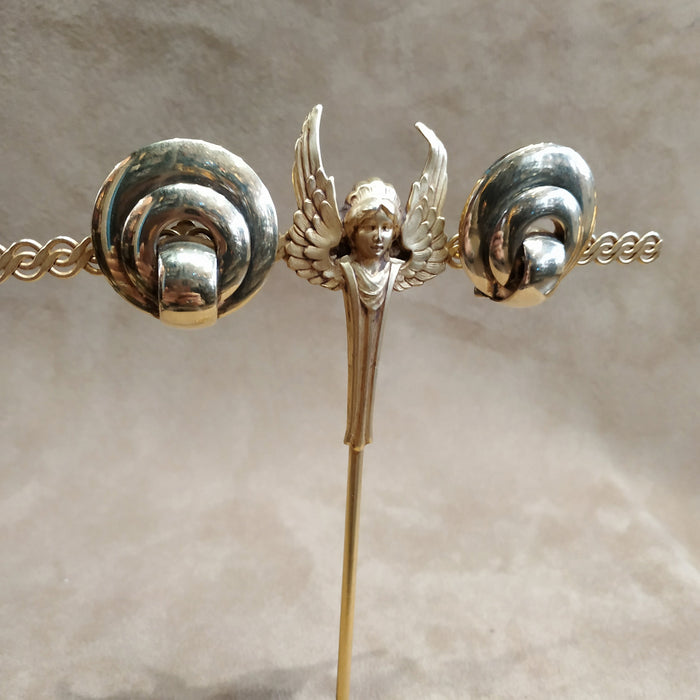 Christian Dior 1972 Gold Fan Upside down Doorknocker Clip On Earrings