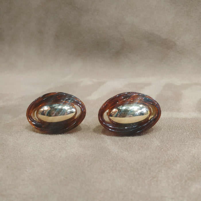 Dior Gold tortoiseshell acrylic  Oval vintage earrings