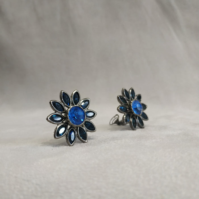 Vintage Yves Saint Laurent Earrings Silver and Blue Flower Earrings