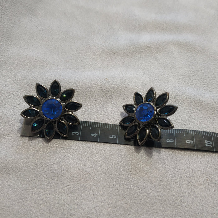 Vintage Yves Saint Laurent Earrings Silver and Blue Flower Earrings